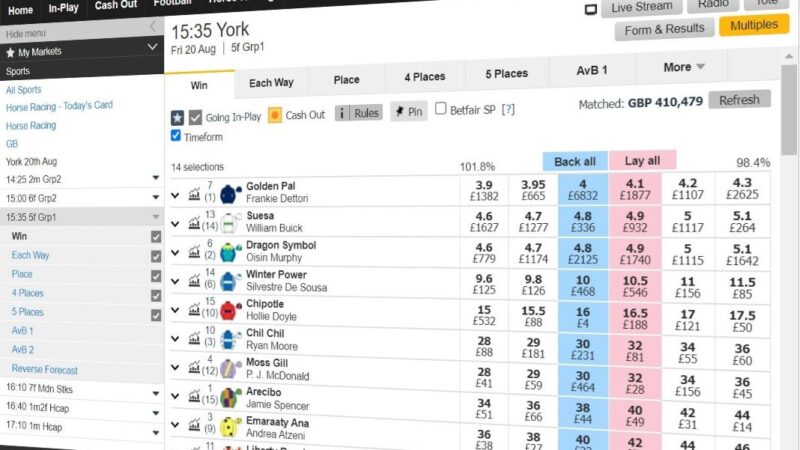 A screenshot of betfair exchange