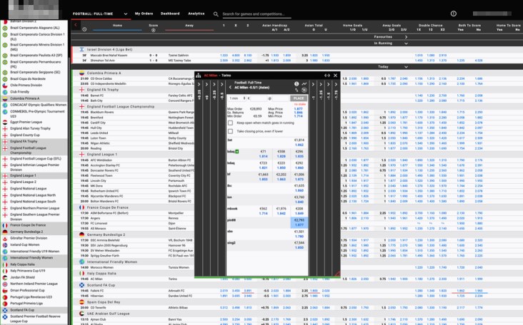 Interface Mollybet com janela de intercâmbio de apostas